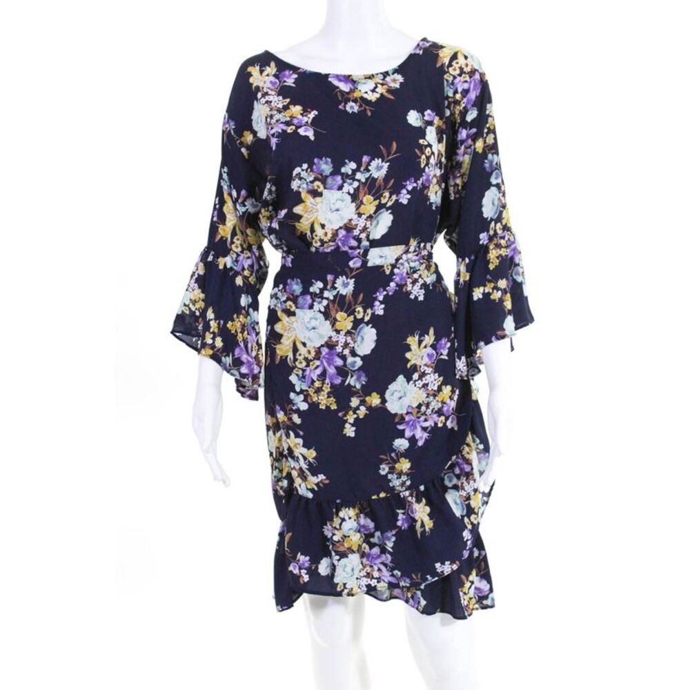 B Collection by Bobeau Womens Astrid Apron Wrap Dress Navy Blue Size Large 11045
